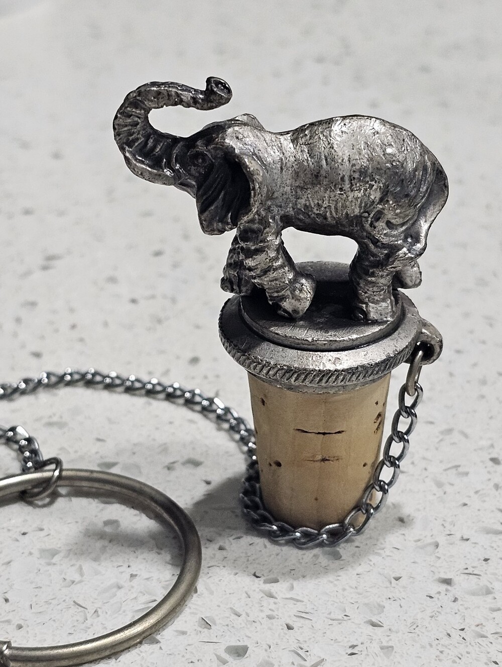Pewter Cork Wine Bottle Stopper Elephant with Trunk Up New in Box